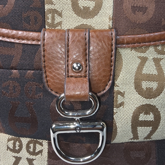 Etienne Aigner Brown and Tan Monogram Shoulder Bag - Picture 5 of 12